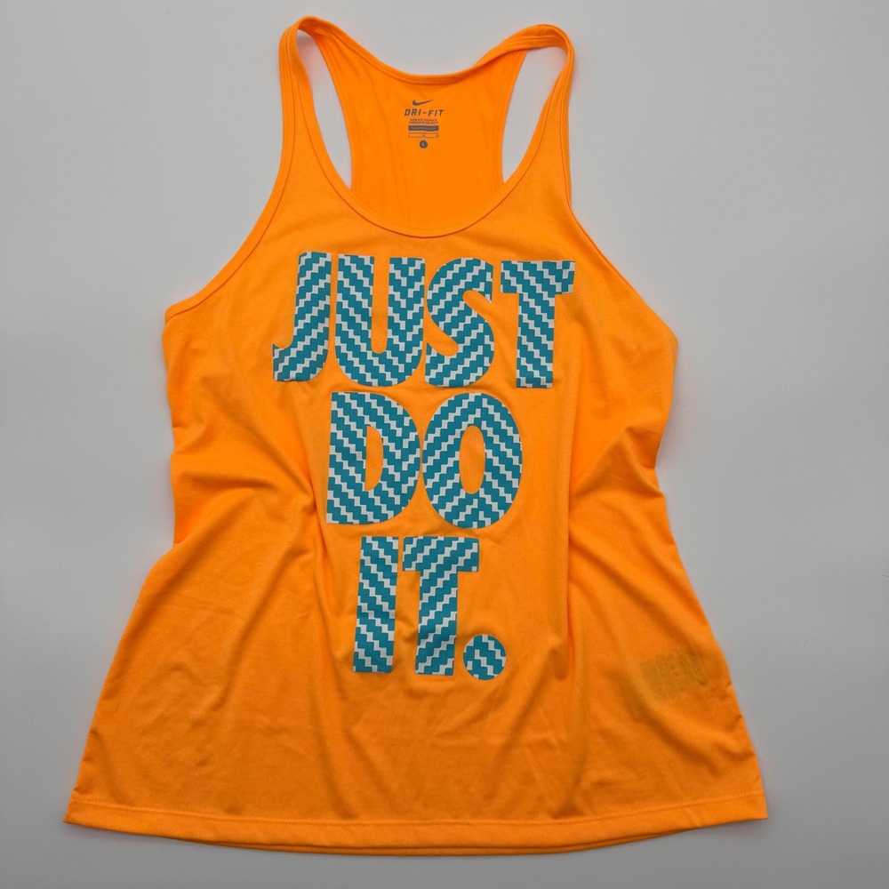 Nike Dri-FIT Just Do It L Tank Top Neon Orange Teal Womens Large Athletic